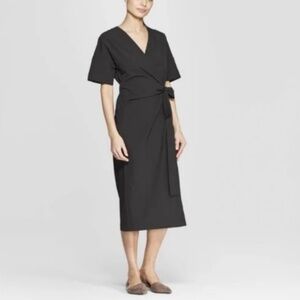 Prologue wrap / kimono black short sleeve midi dress M